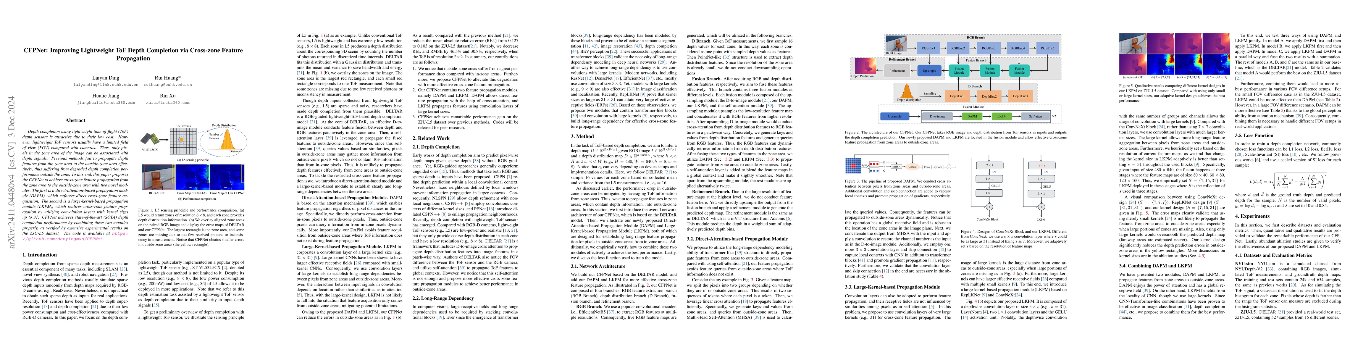 Thumbnail for CFPNet: Improving Lightweight ToF Depth Completion via Cross-zone
  Feature Propagation