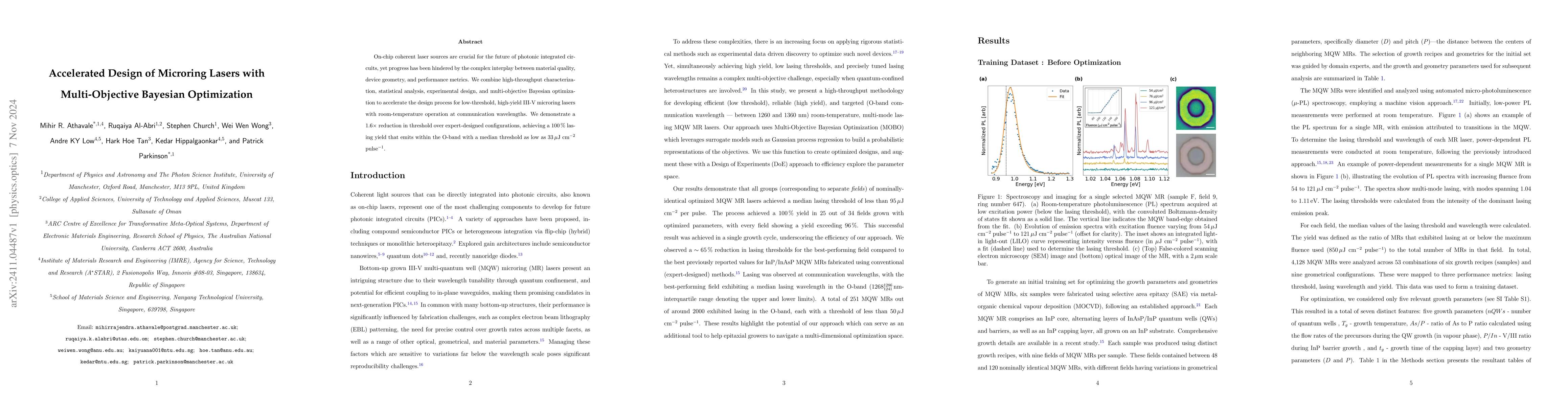 Thumbnail for Accelerated Design of Microring Lasers with Multi-Objective Bayesian
  Optimization