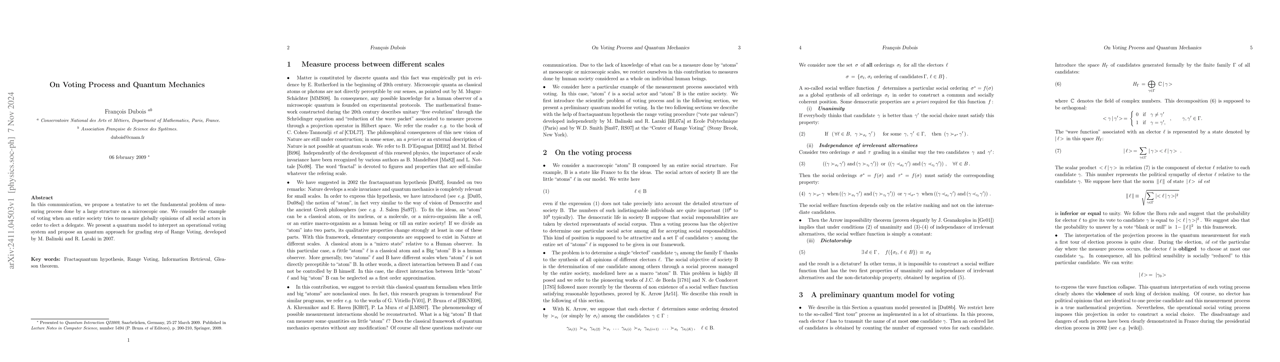Thumbnail for On Voting Process and Quantum Mechanics