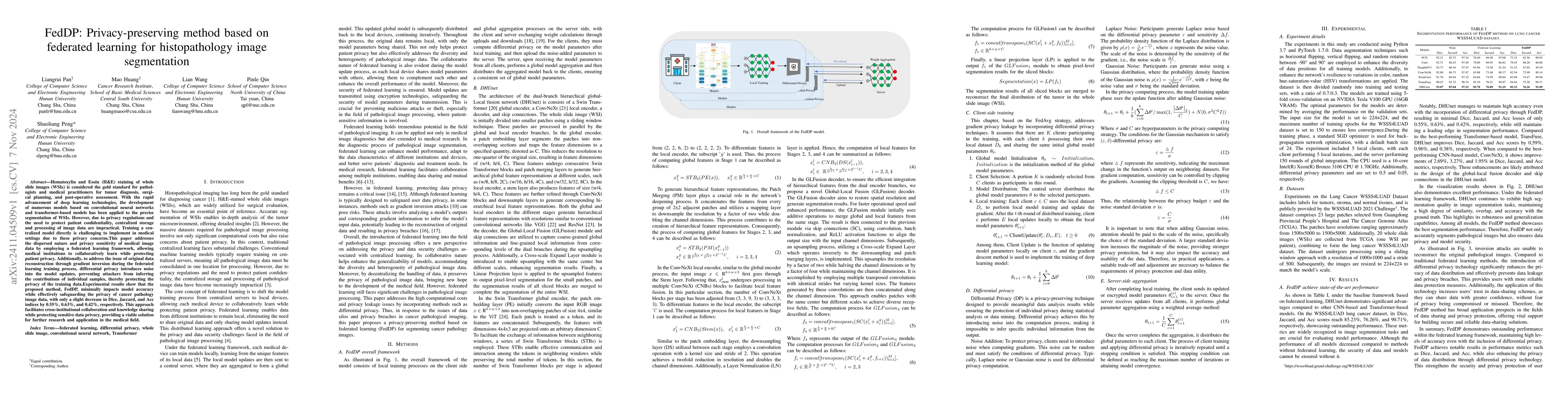 Thumbnail for FedDP: Privacy-preserving method based on federated learning for
  histopathology image segmentation