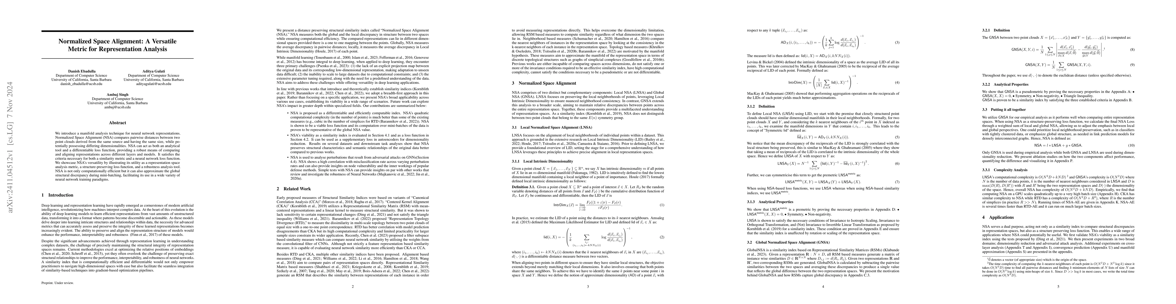 Thumbnail for Normalized Space Alignment: A Versatile Metric for Representation
  Analysis