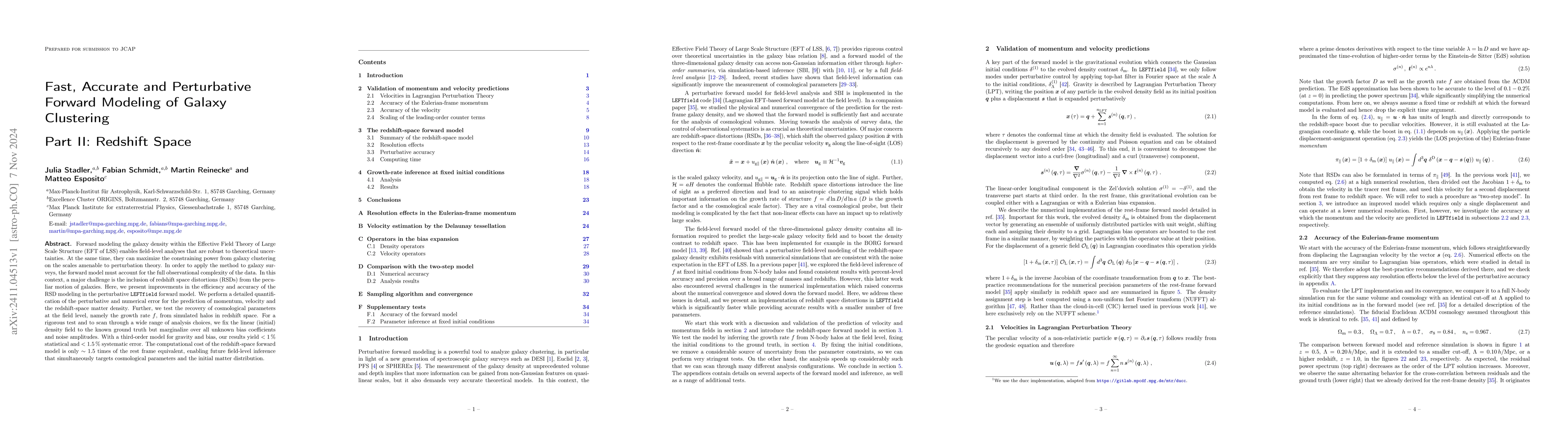 Thumbnail for Fast, Accurate and Perturbative Forward Modeling of Galaxy Clustering
  Part II: Redshift Space