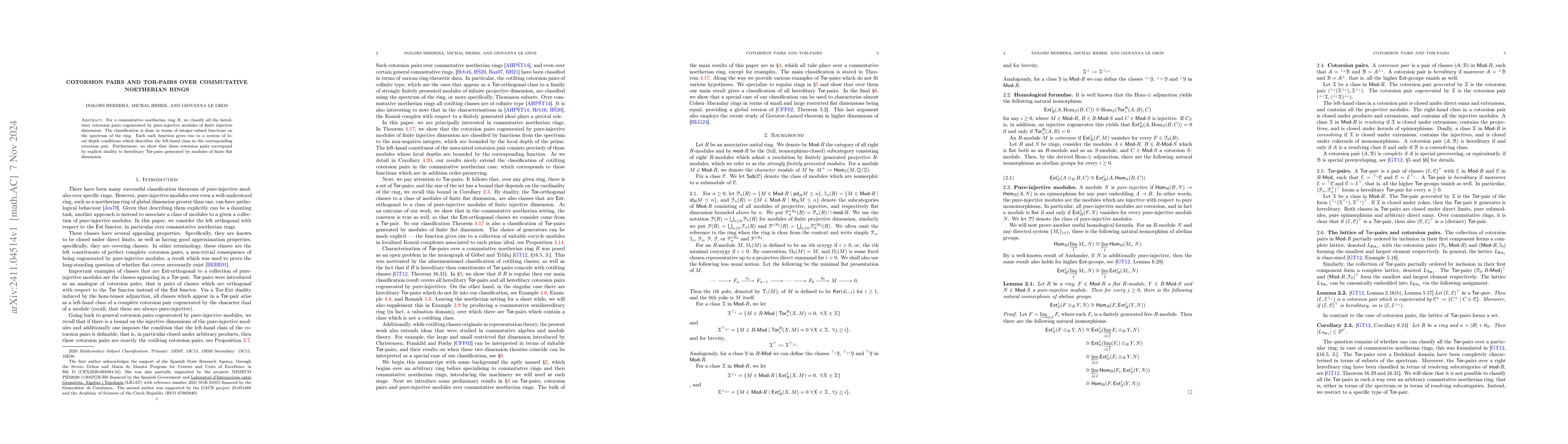 Thumbnail for Cotorsion pairs and Tor-pairs over commutative noetherian rings