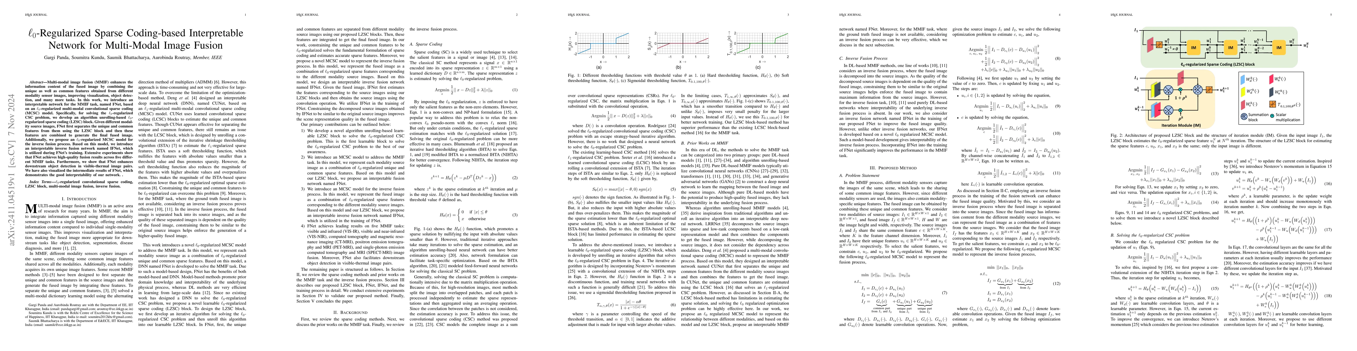 Thumbnail for l0-Regularized Sparse Coding-based Interpretable Network for Multi-Modal
  Image Fusion