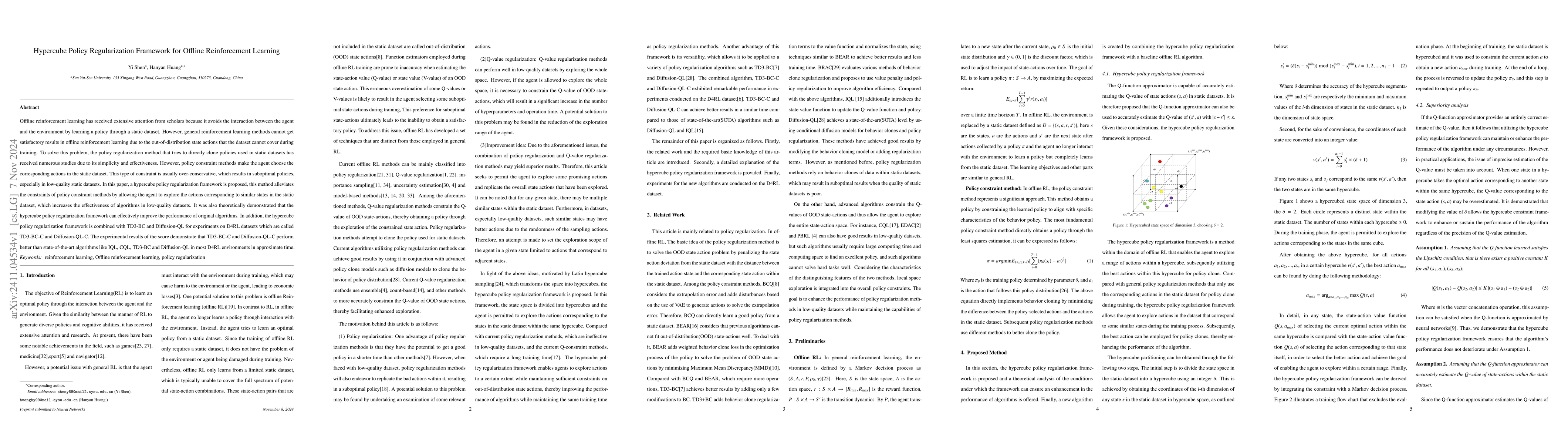 Thumbnail for Hypercube Policy Regularization Framework for Offline Reinforcement
  Learning