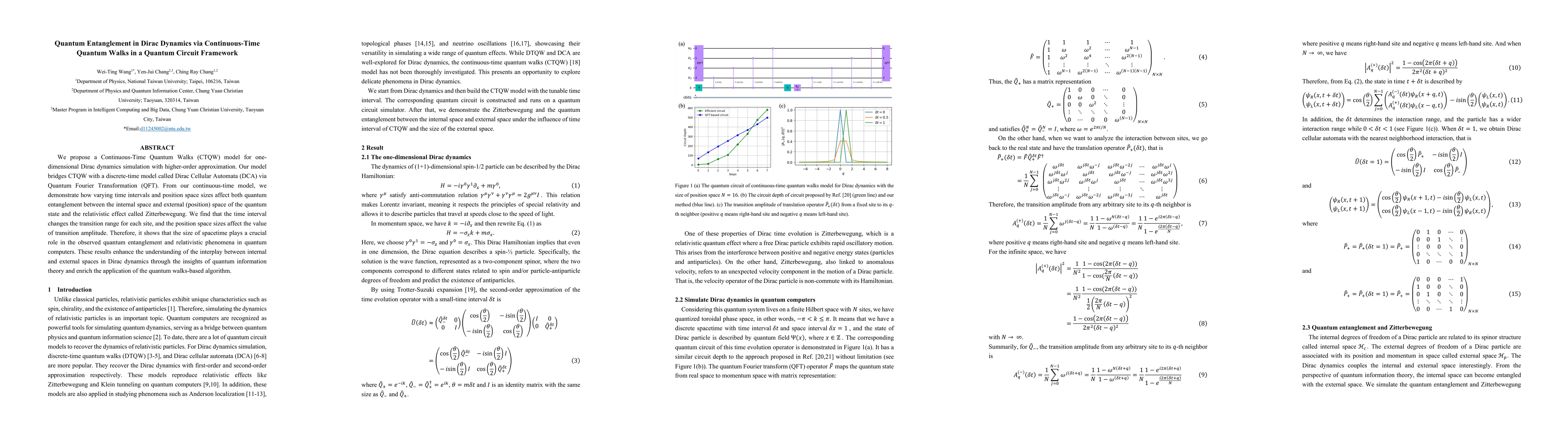 Thumbnail for Quantum Entanglement in Dirac Dynamics via Continuous-Time Quantum Walks
  in a Quantum Circuit Framework