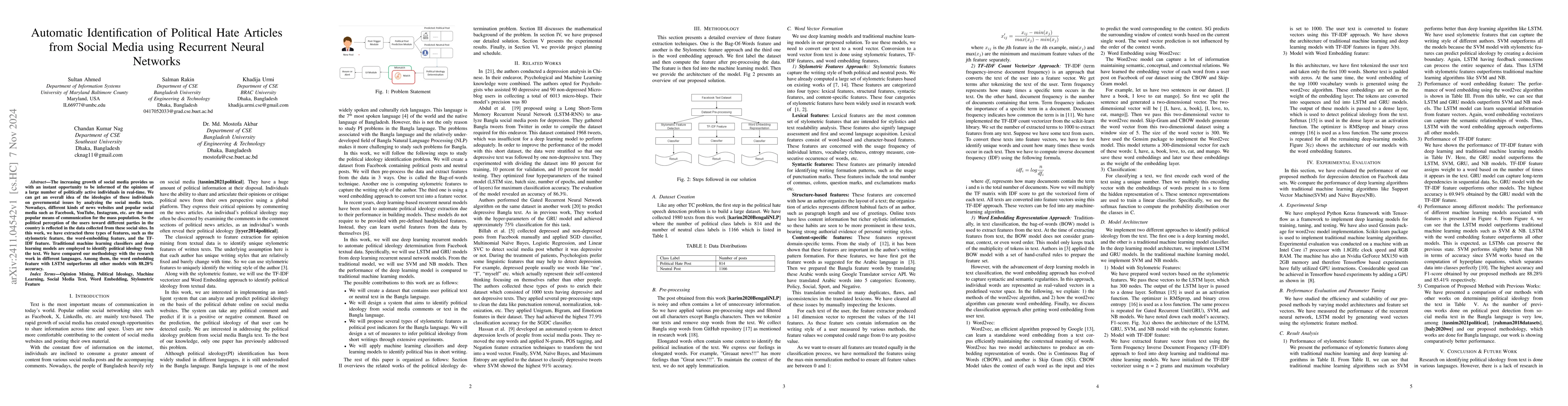 Thumbnail for Automatic Identification of Political Hate Articles from Social Media
  using Recurrent Neural Networks