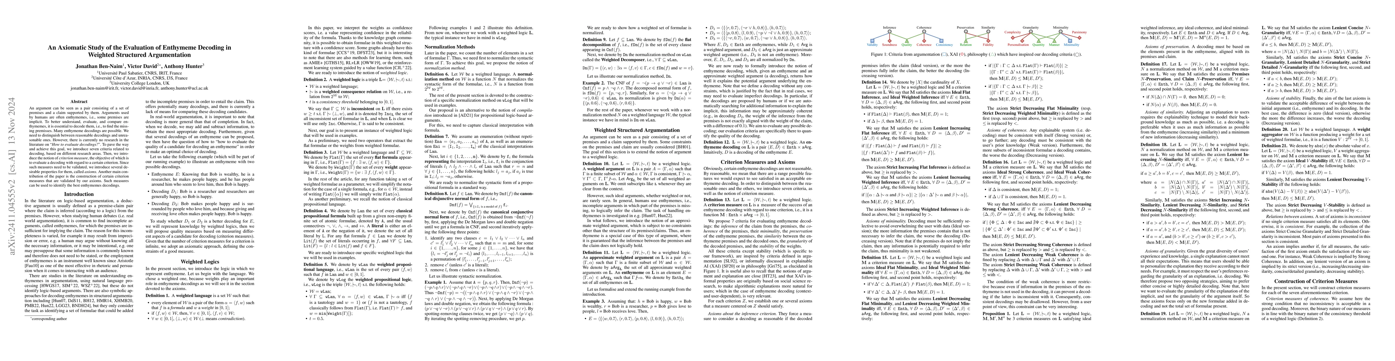 Thumbnail for An Axiomatic Study of the Evaluation of Enthymeme Decoding in Weighted
  Structured Argumentation