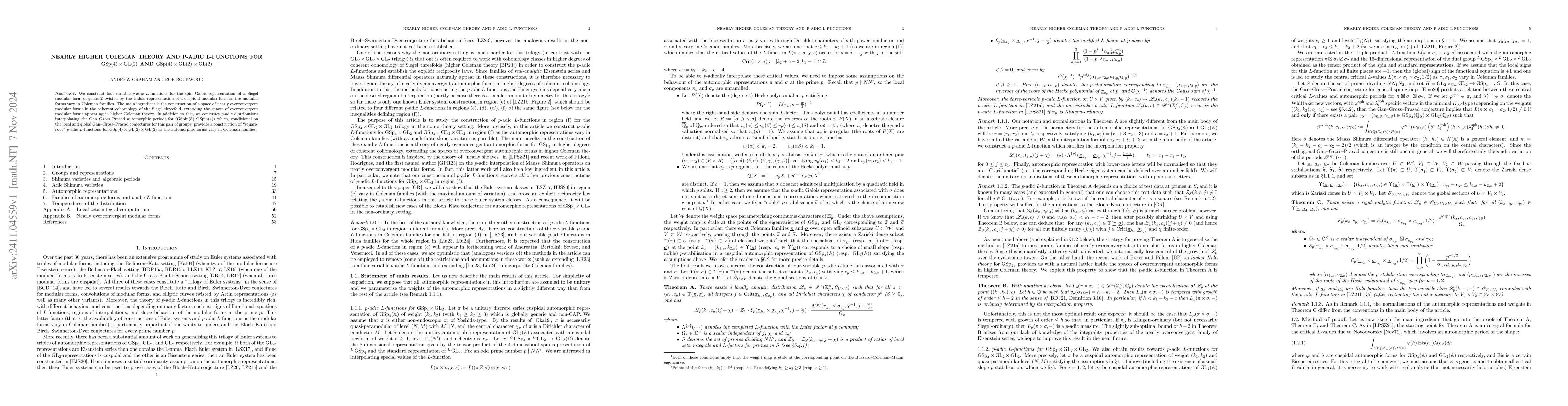 Thumbnail for Nearly higher Coleman theory and p-adic L-functions for $\mathrm{GSp}(4)
  \times \mathrm{GL}(2)$ and $\mathrm{GSp}(4) \times \mathrm{GL}(2) \times
  \mathrm{GL}(2)$