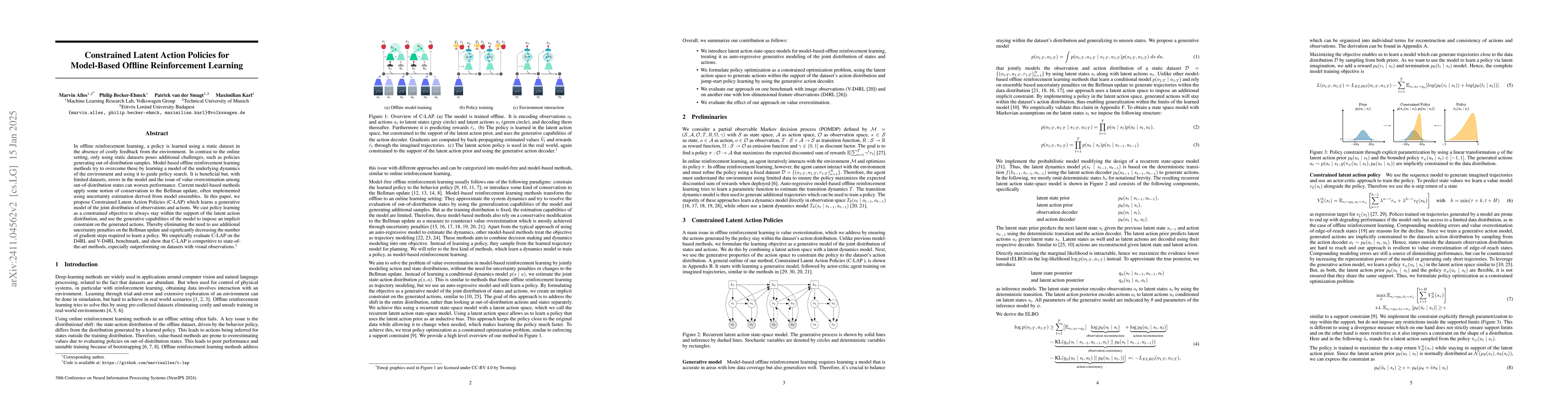 Thumbnail for Constrained Latent Action Policies for Model-Based Offline Reinforcement
  Learning