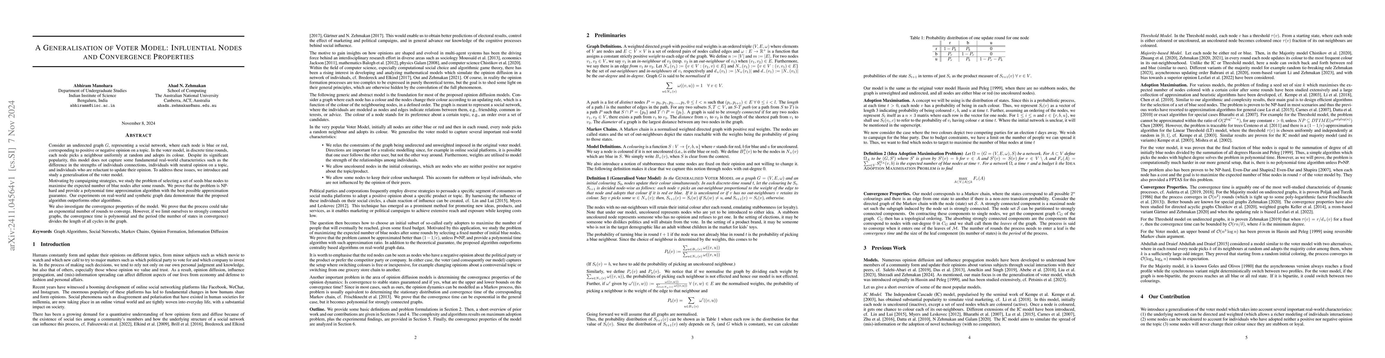 Thumbnail for A Generalisation of Voter Model: Influential Nodes and Convergence
  Properties