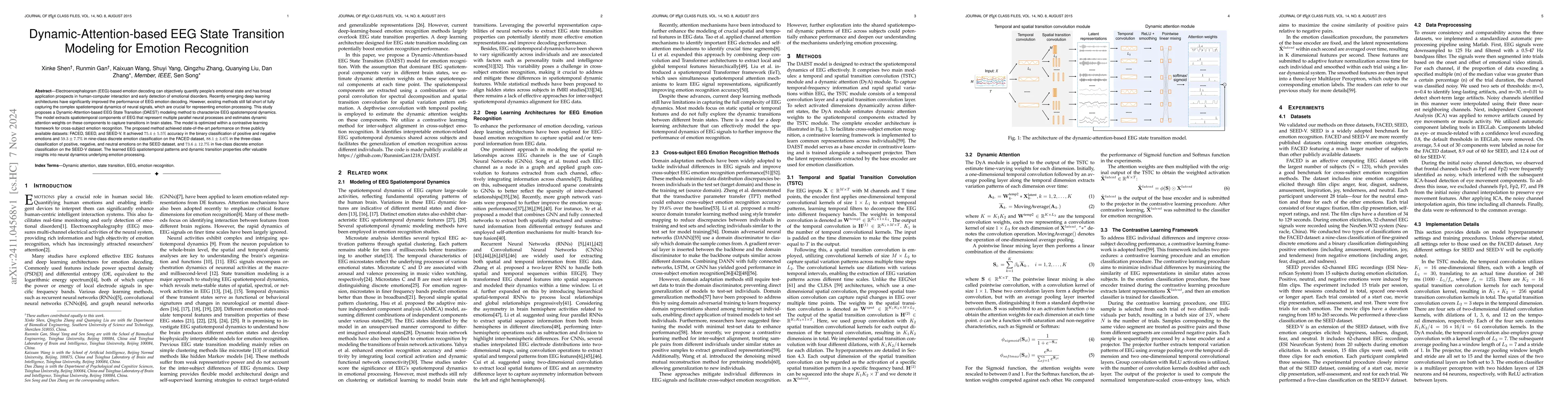Thumbnail for Dynamic-Attention-based EEG State Transition Modeling for Emotion
  Recognition