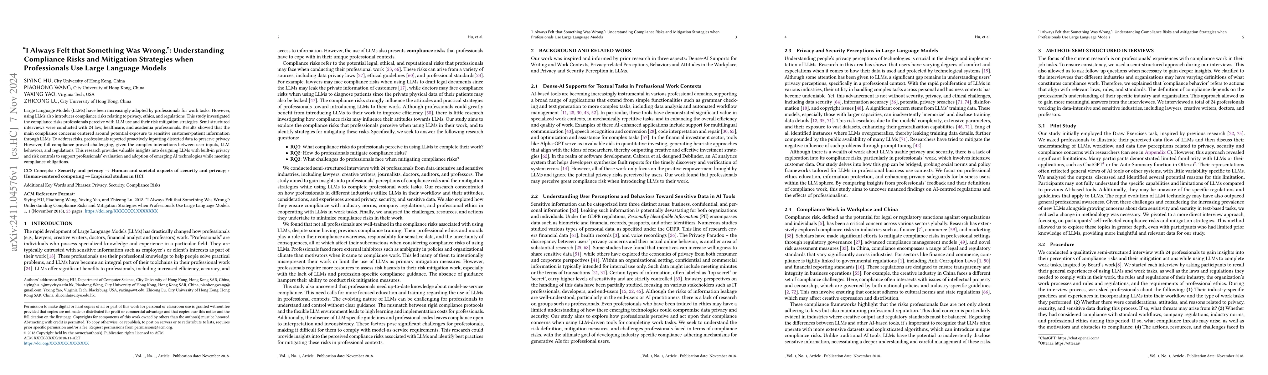 Thumbnail for "I Always Felt that Something Was Wrong.": Understanding Compliance
  Risks and Mitigation Strategies when Professionals Use Large Language Models