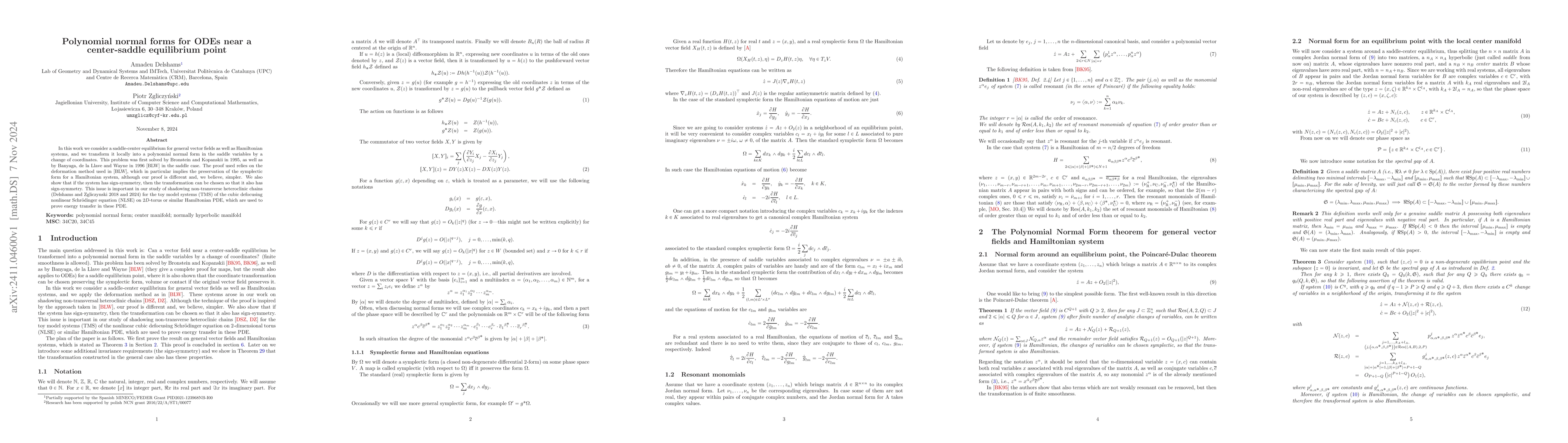 Thumbnail for Polynomial normal forms for ODEs near a center-saddle equilibrium point