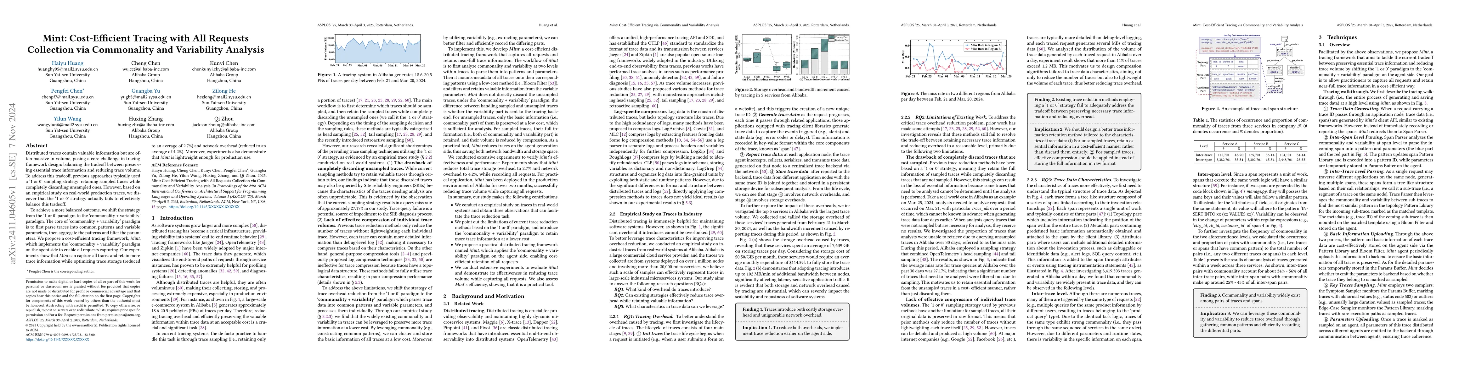 Thumbnail for Mint: Cost-Efficient Tracing with All Requests Collection via
  Commonality and Variability Analysis
