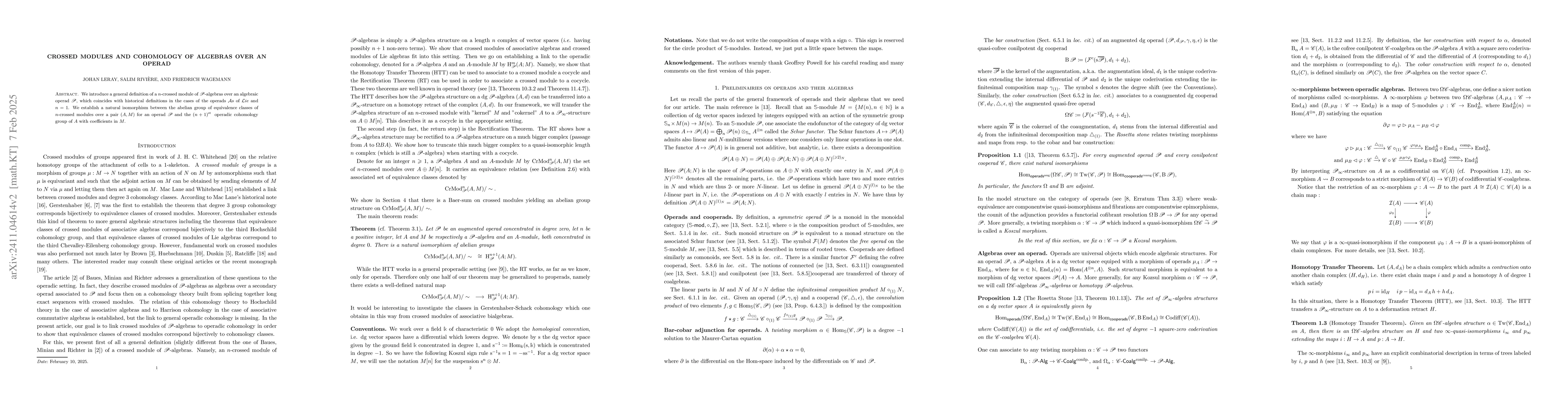 Thumbnail for Crossed modules and cohomology of algebras over an operad