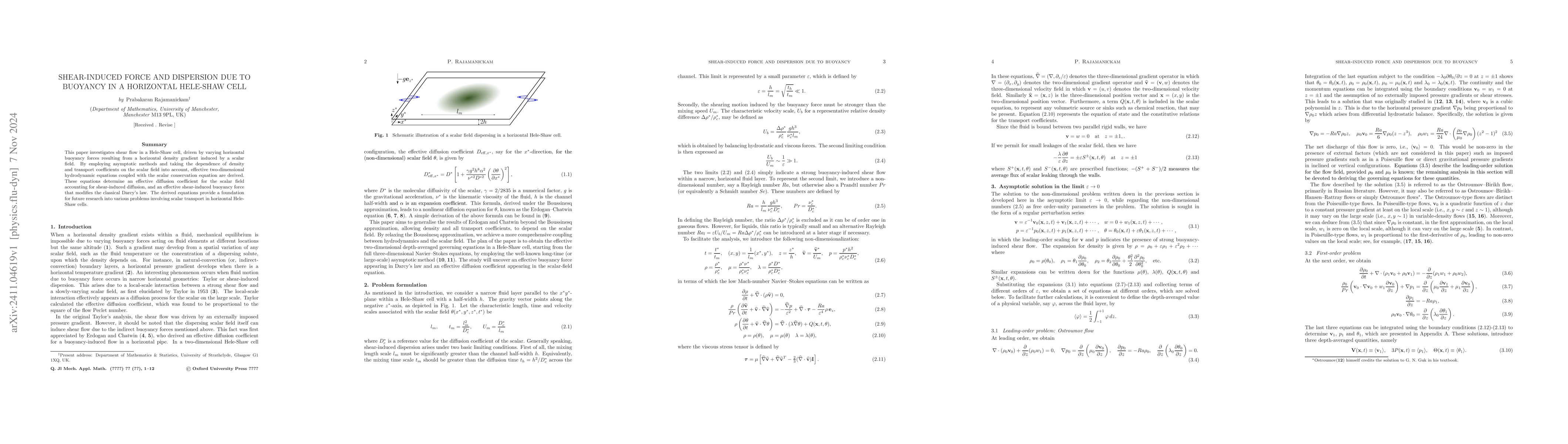 Thumbnail for Shear-induced force and dispersion due to buoyancy in a horizontal
  Hele-Shaw cell