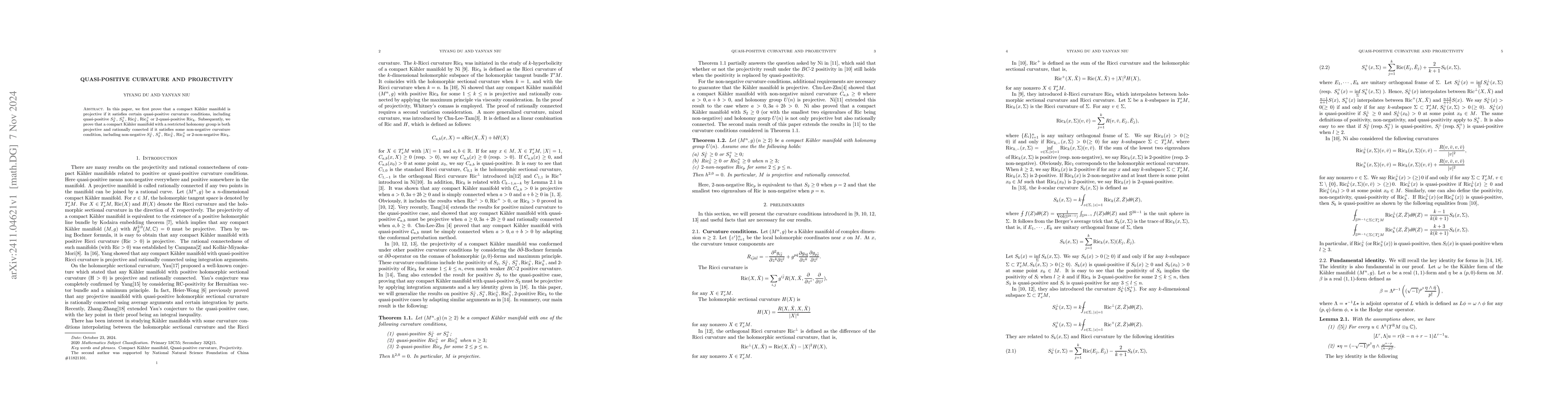 Thumbnail for Quasi-positive curvature and projectivity
