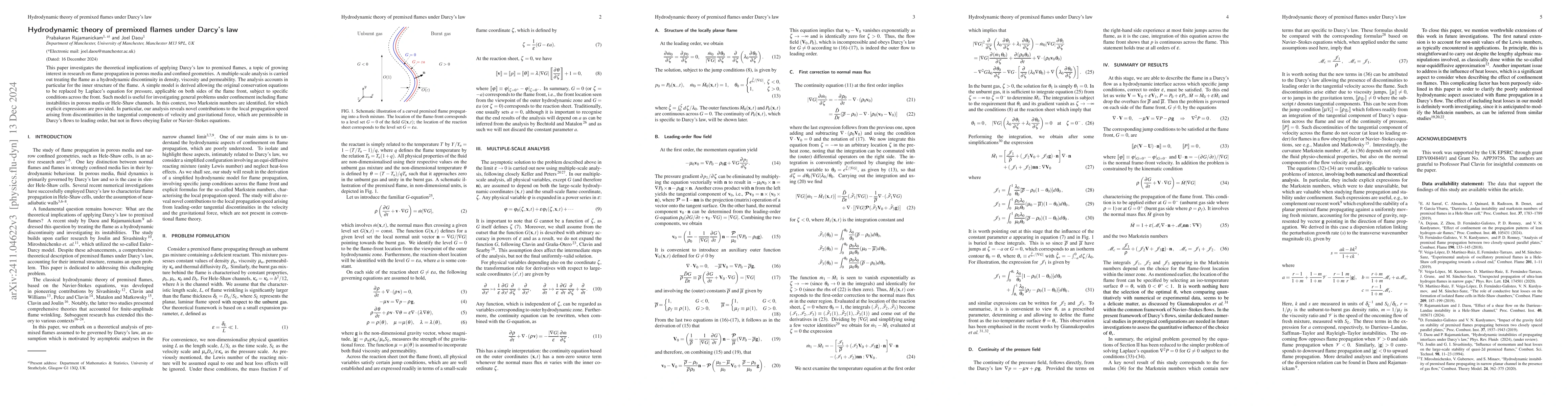 Thumbnail for Hydrodynamic theory of premixed flames under Darcy's law