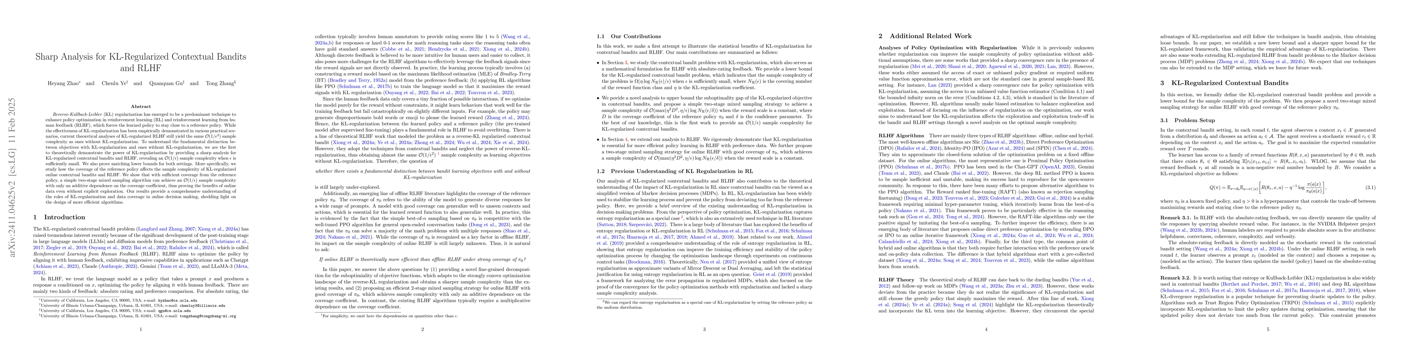 Thumbnail for Sharp Analysis for KL-Regularized Contextual Bandits and RLHF