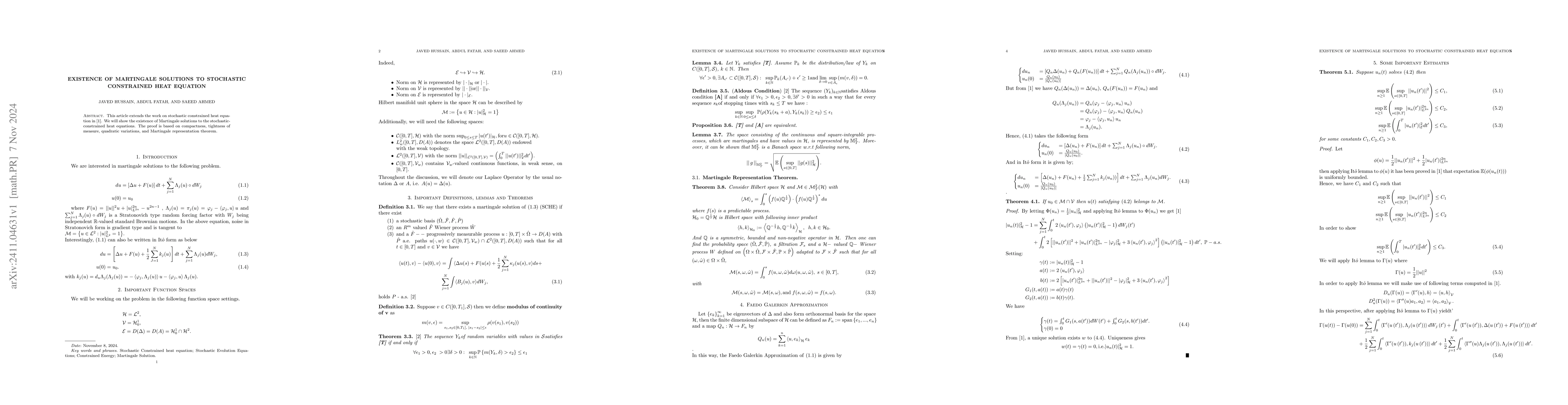 Thumbnail for Existence of Martingale Solutions to Stochastic Constrained Heat
  Equation