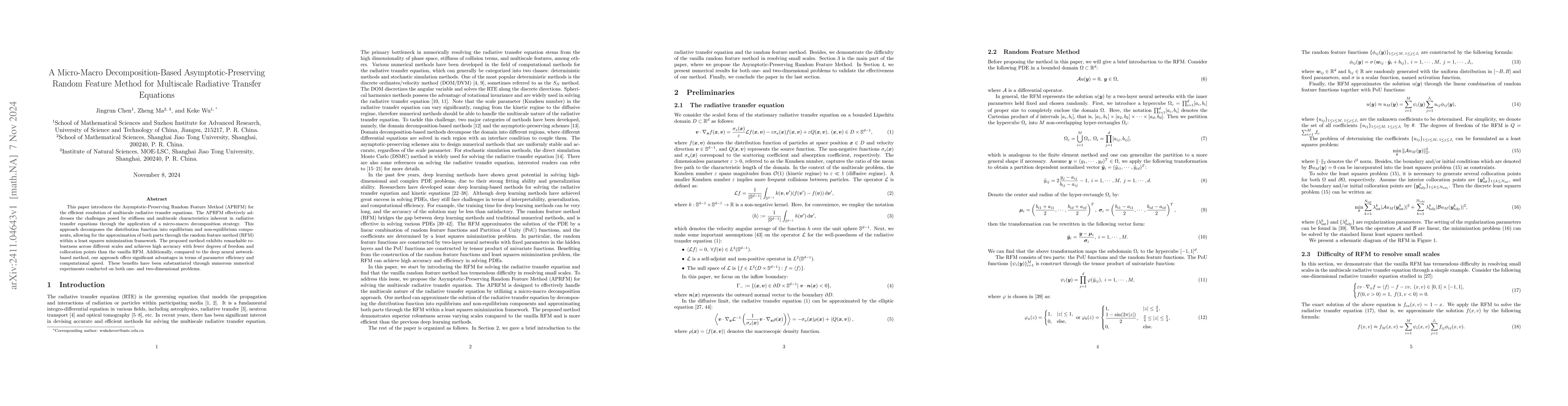 Thumbnail for A Micro-Macro Decomposition-Based Asymptotic-Preserving Random Feature
  Method for Multiscale Radiative Transfer Equations