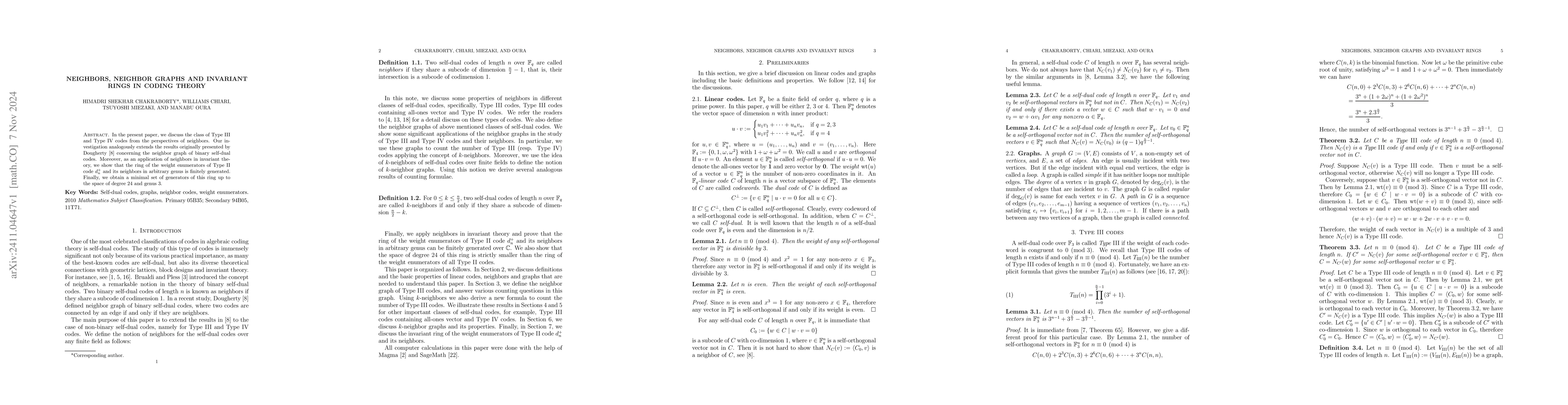 Thumbnail for Neighbors, neighbor graphs and invariant rings in coding theory