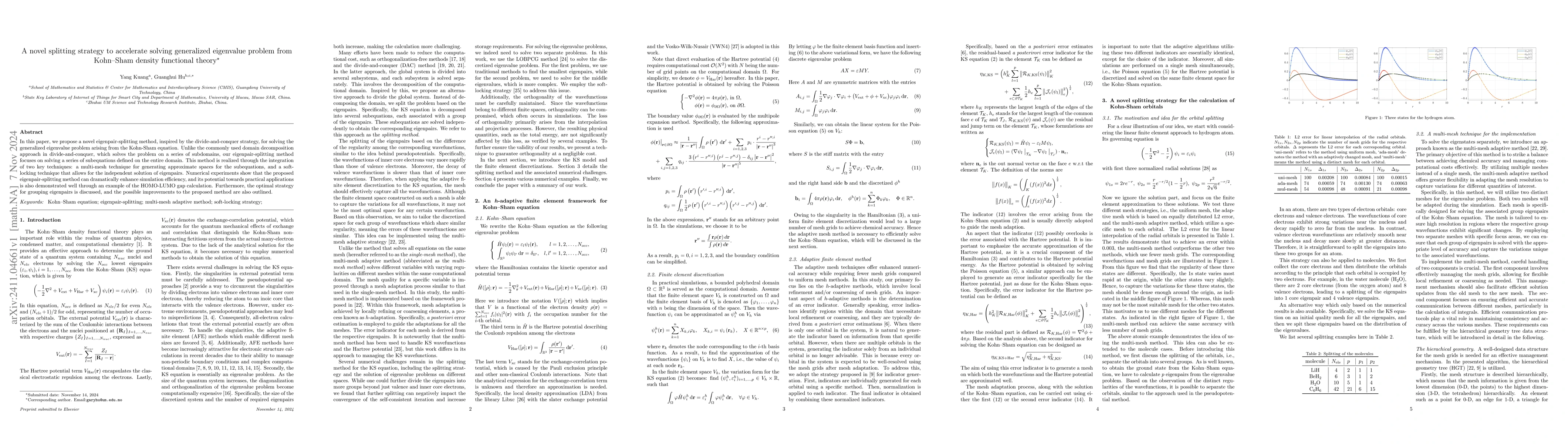 Thumbnail for A novel splitting strategy to accelerate solving generalized eigenvalue
  problem from Kohn--Sham density functional theory