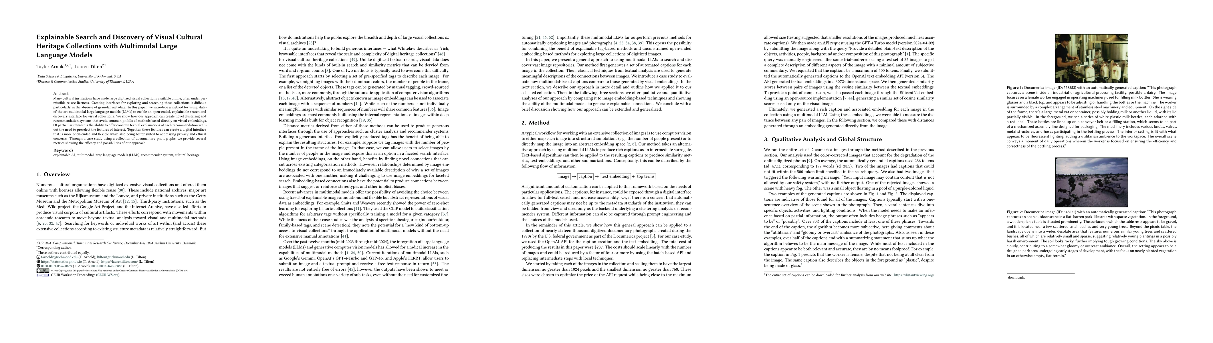 Thumbnail for Explainable Search and Discovery of Visual Cultural Heritage Collections
  with Multimodal Large Language Models
