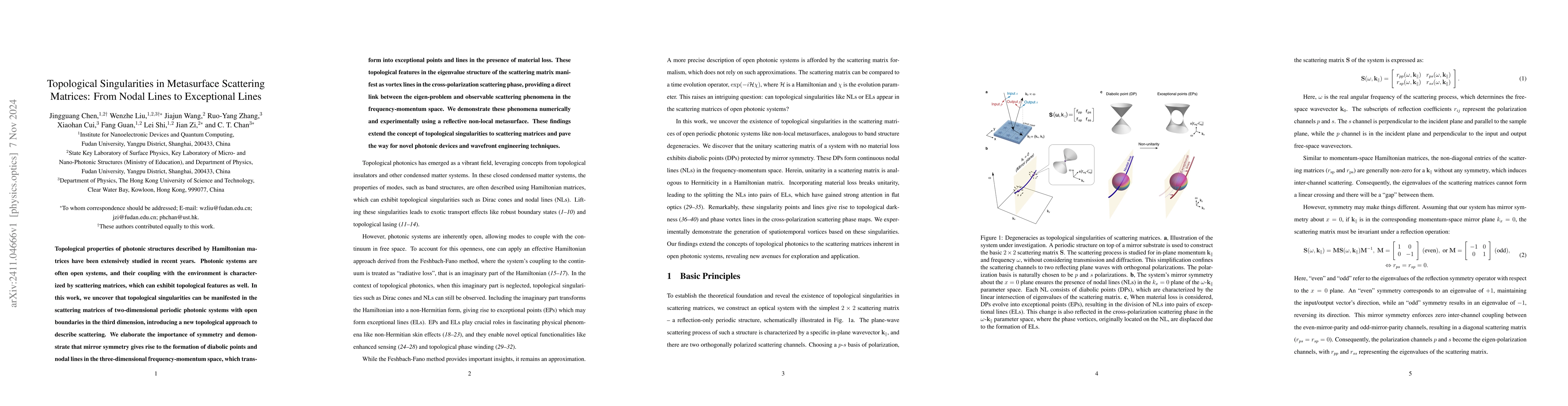 Thumbnail for Topological Singularities in Metasurface Scattering Matrices: From Nodal
  Lines to Exceptional Lines