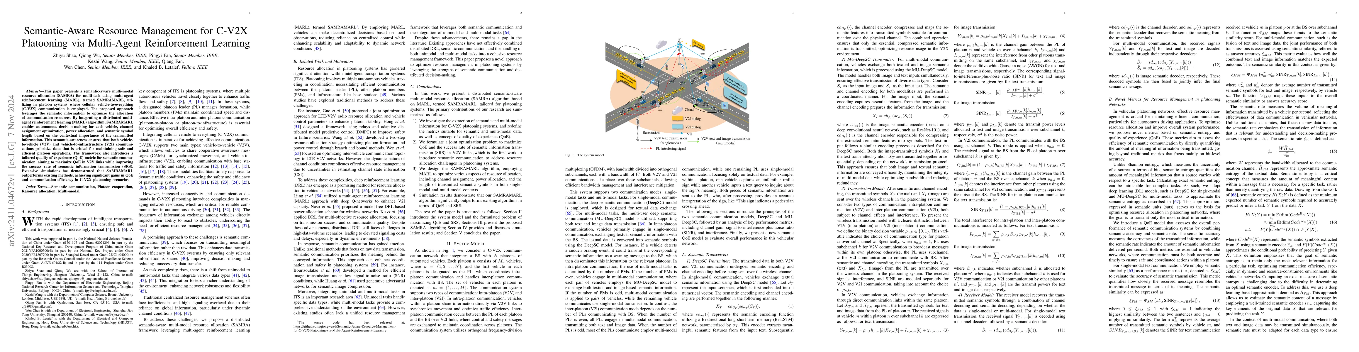 Thumbnail for Semantic-Aware Resource Management for C-V2X Platooning via Multi-Agent
  Reinforcement Learning