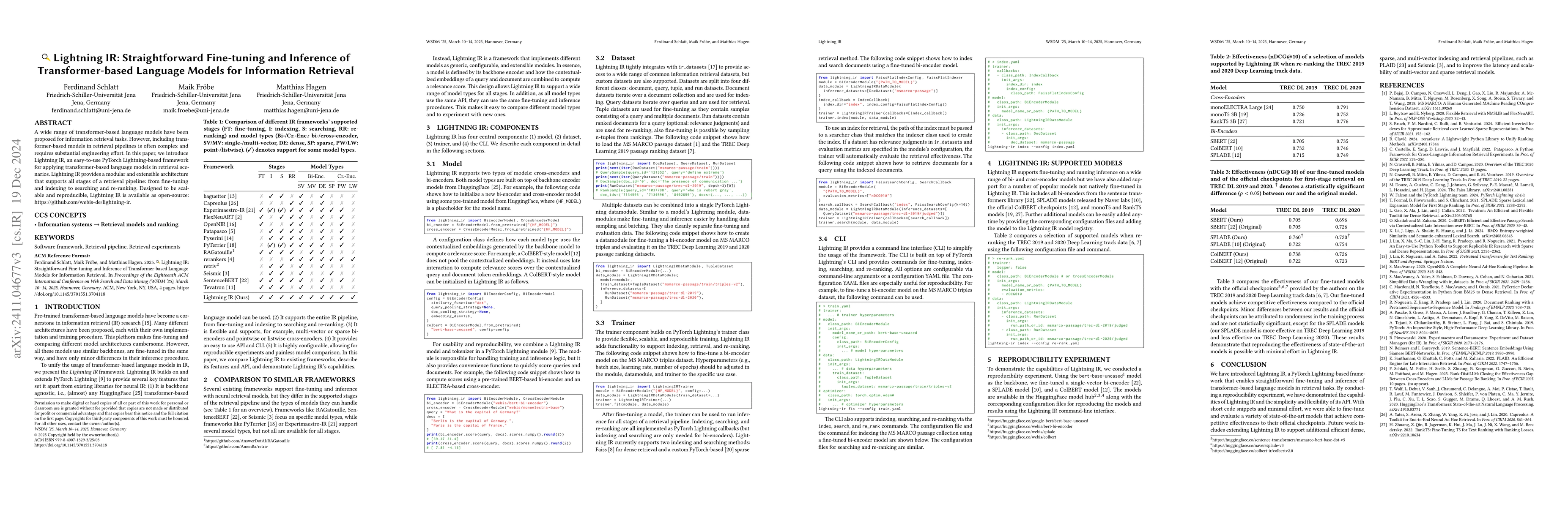 Thumbnail for Lightning IR: Straightforward Fine-tuning and Inference of
  Transformer-based Language Models for Information Retrieval
