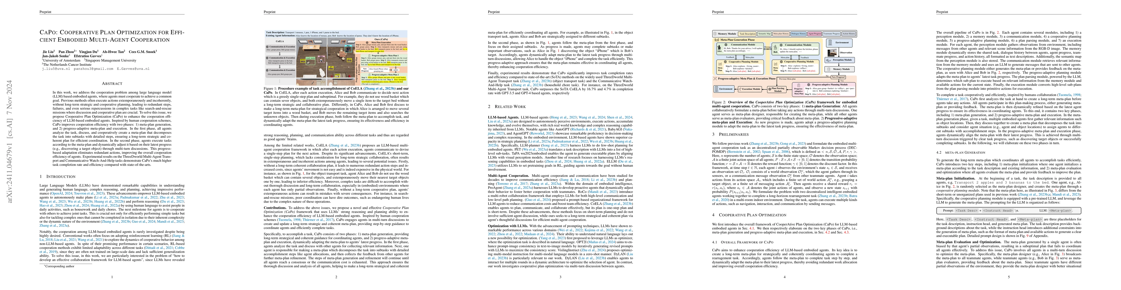 Thumbnail for CaPo: Cooperative Plan Optimization for Efficient Embodied Multi-Agent
  Cooperation