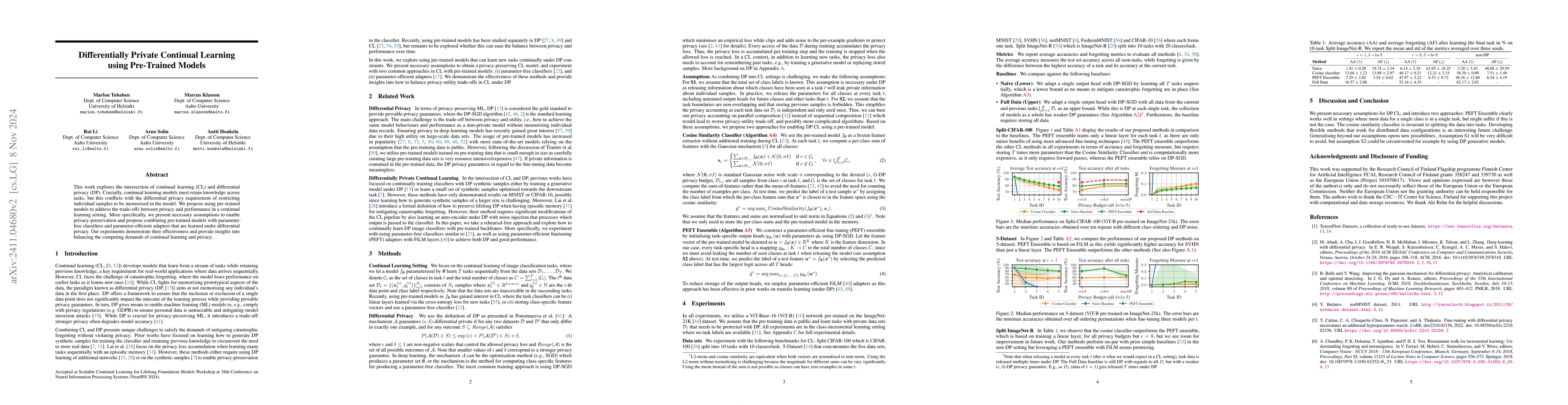 Thumbnail for Differentially Private Continual Learning using Pre-Trained Models