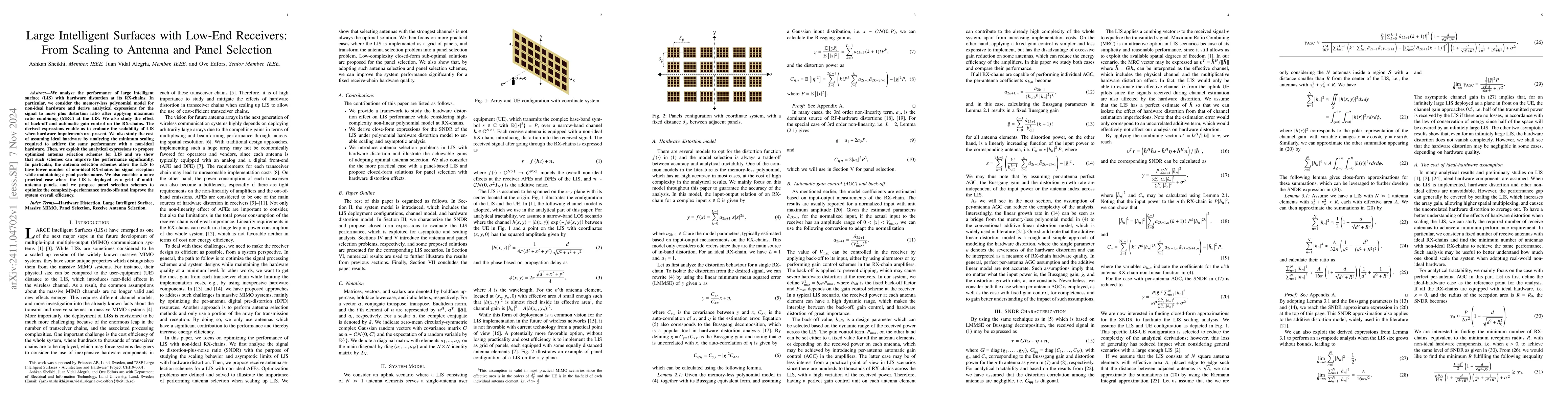 Thumbnail for Large Intelligent Surfaces with Low-End Receivers: From Scaling to
  Antenna and Panel Selection