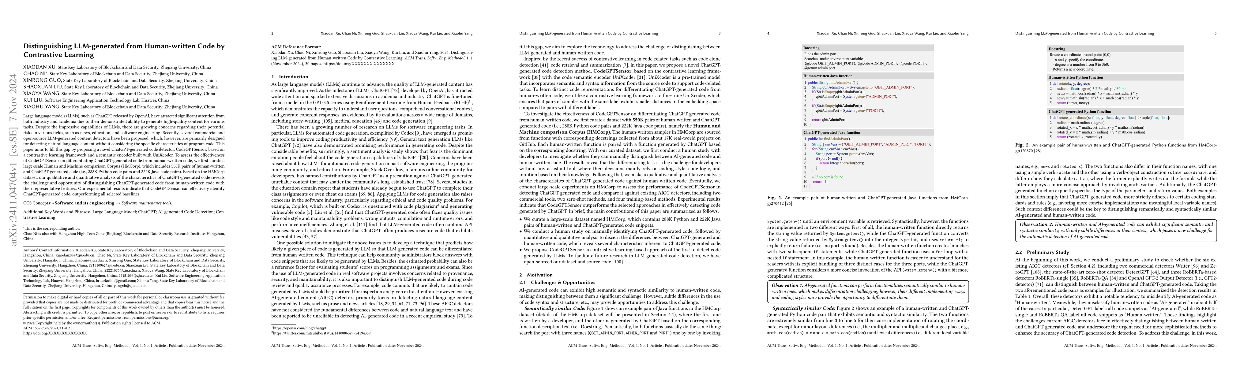 Thumbnail for Distinguishing LLM-generated from Human-written Code by Contrastive
  Learning