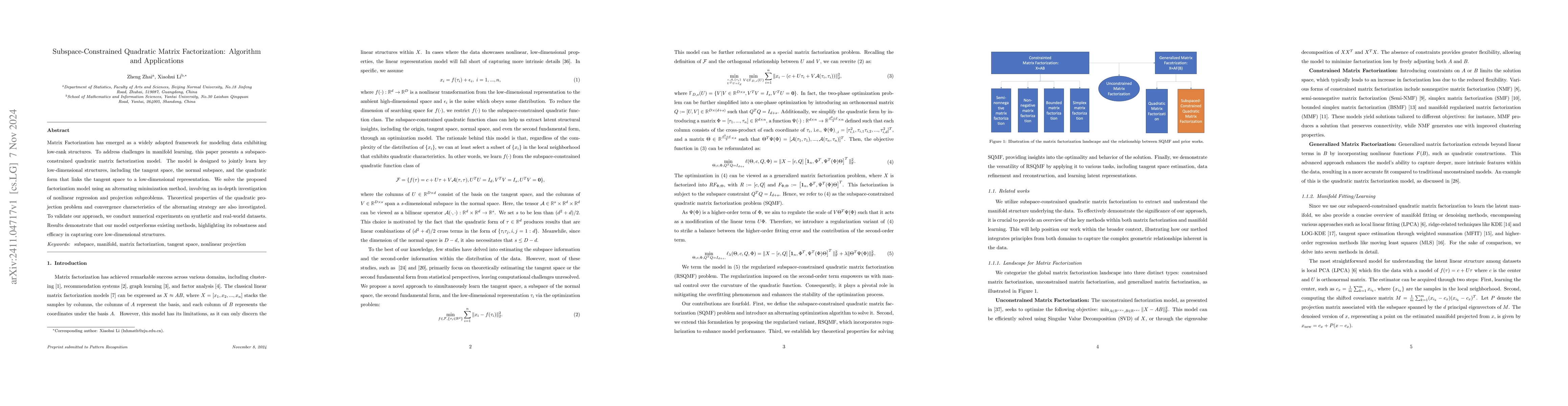 Thumbnail for Subspace-Constrained Quadratic Matrix Factorization: Algorithm and
  Applications