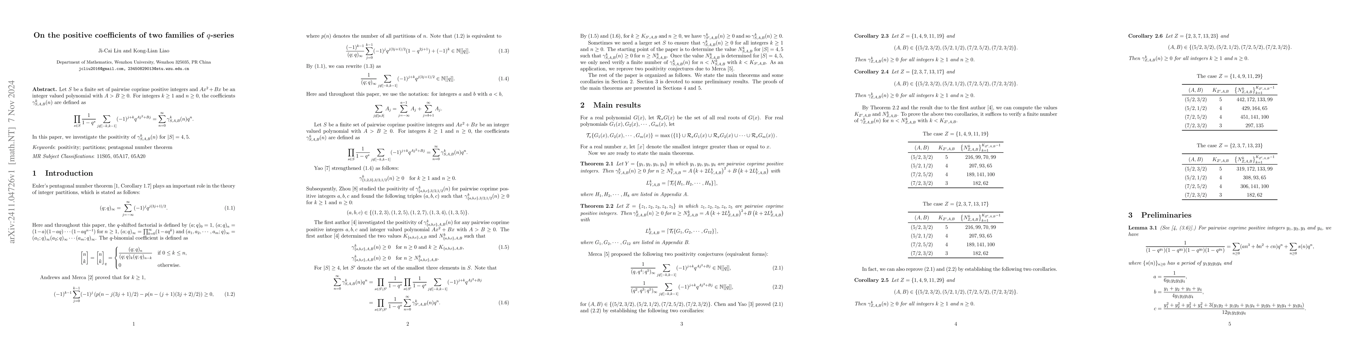 Thumbnail for On the positive coefficients of two families of $q$-series