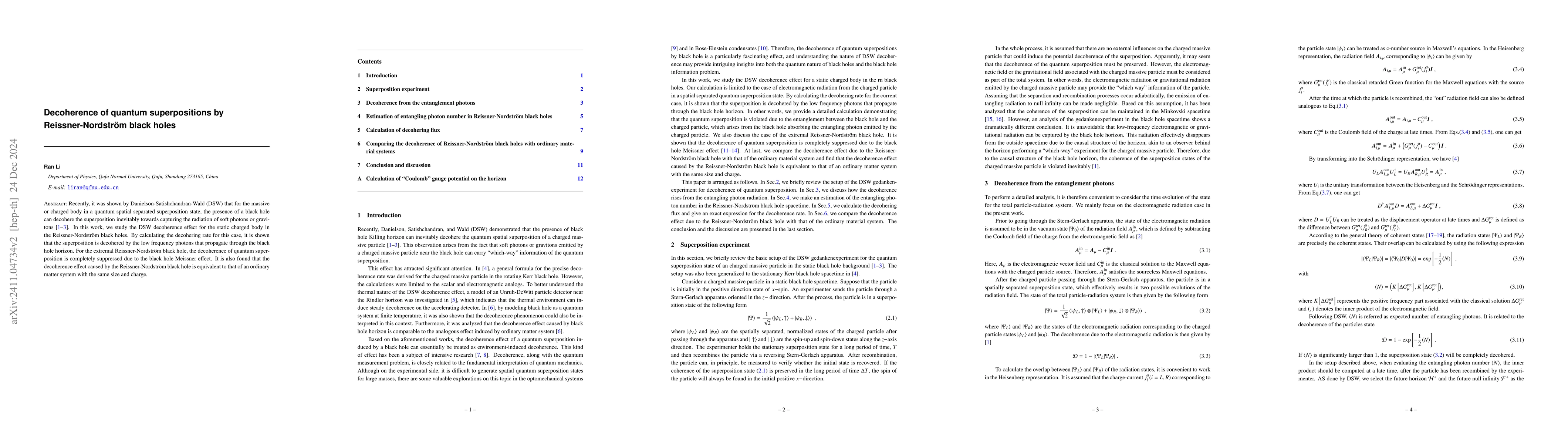 Thumbnail for Decoherence of quantum superpositions by Reissner-Nordström black
  holes