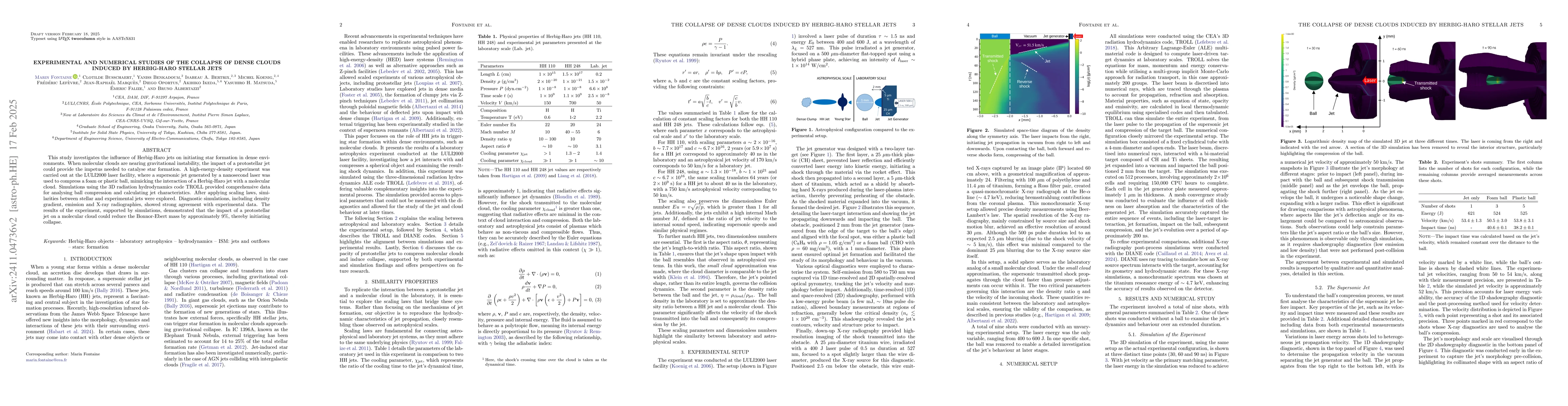 Thumbnail for Experimental and Numerical Studies of the Collapse of Dense Clouds
  Induced by Herbig-Haro Stellar Jets