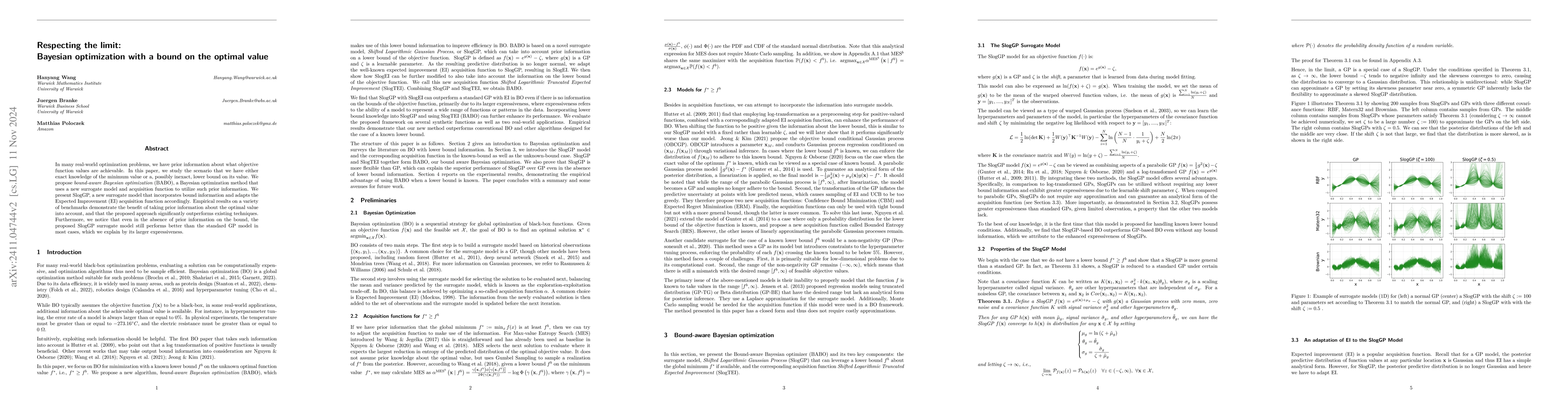 Thumbnail for Respecting the limit:Bayesian optimization with a bound on the optimal
  value