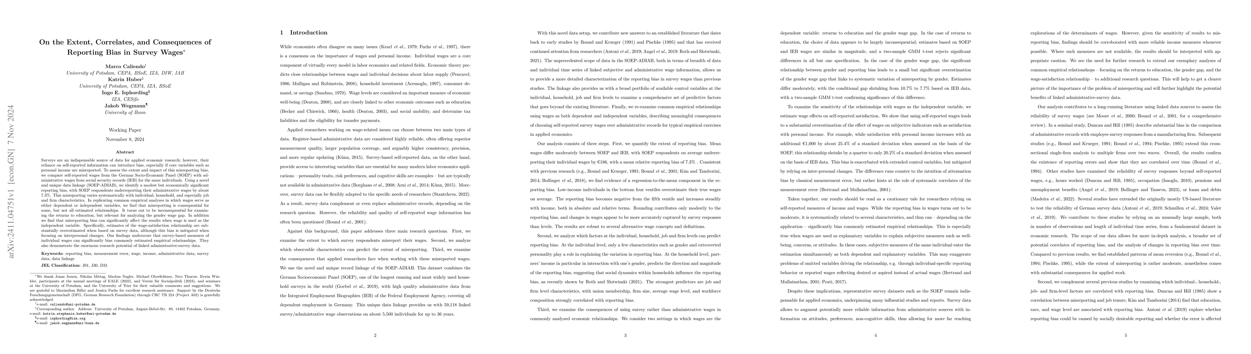 Thumbnail for On the Extent, Correlates, and Consequences of Reporting Bias in Survey
  Wages