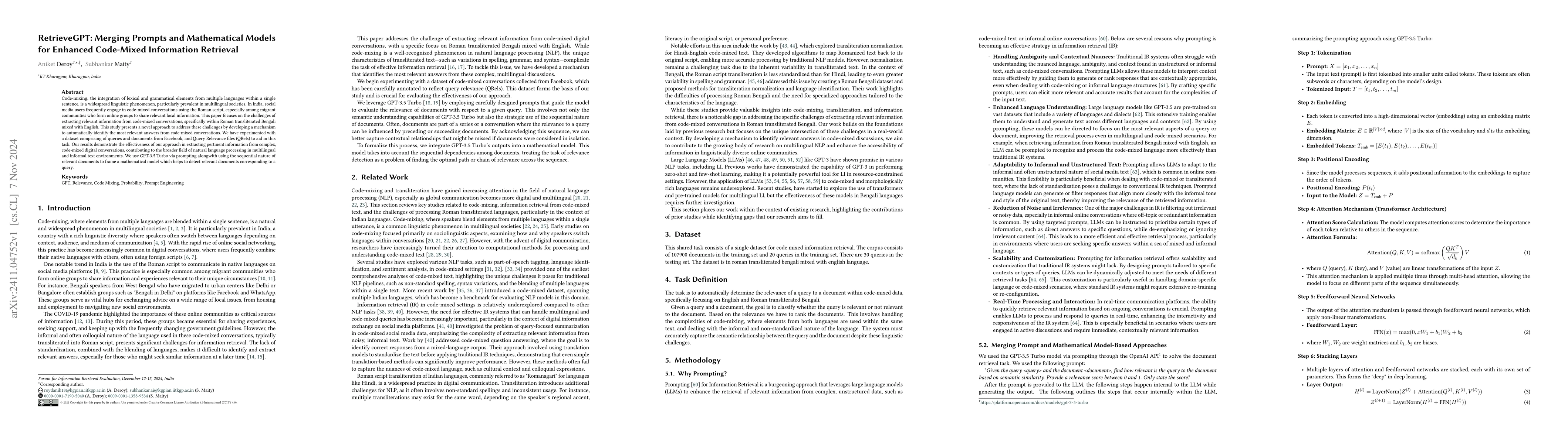 Thumbnail for RetrieveGPT: Merging Prompts and Mathematical Models for Enhanced
  Code-Mixed Information Retrieval