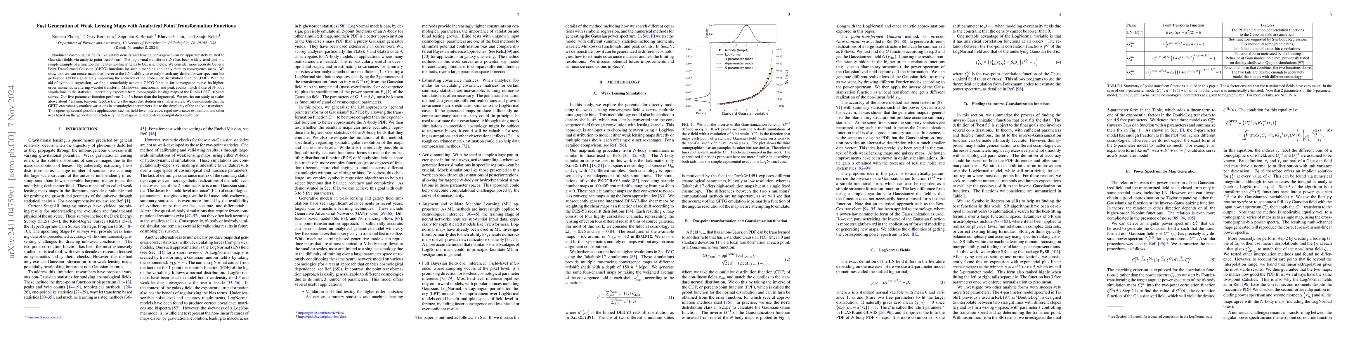 Thumbnail for Fast Generation of Weak Lensing Maps with Analytical Point
  Transformation Functions