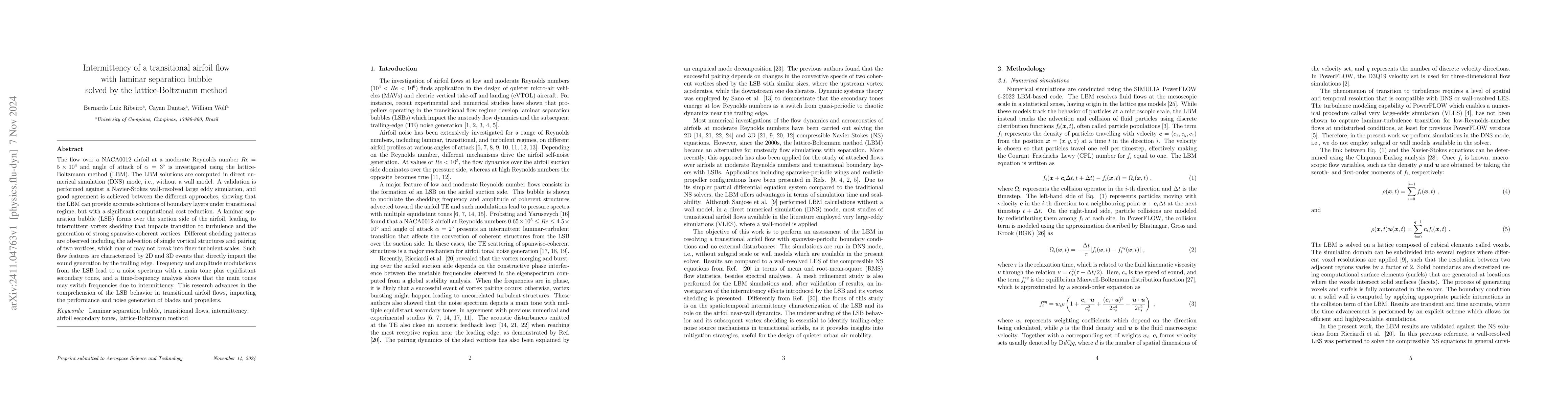 Thumbnail for Intermittency of a transitional airfoil flow with laminar separation
  bubble solved by the lattice-Boltzmann method