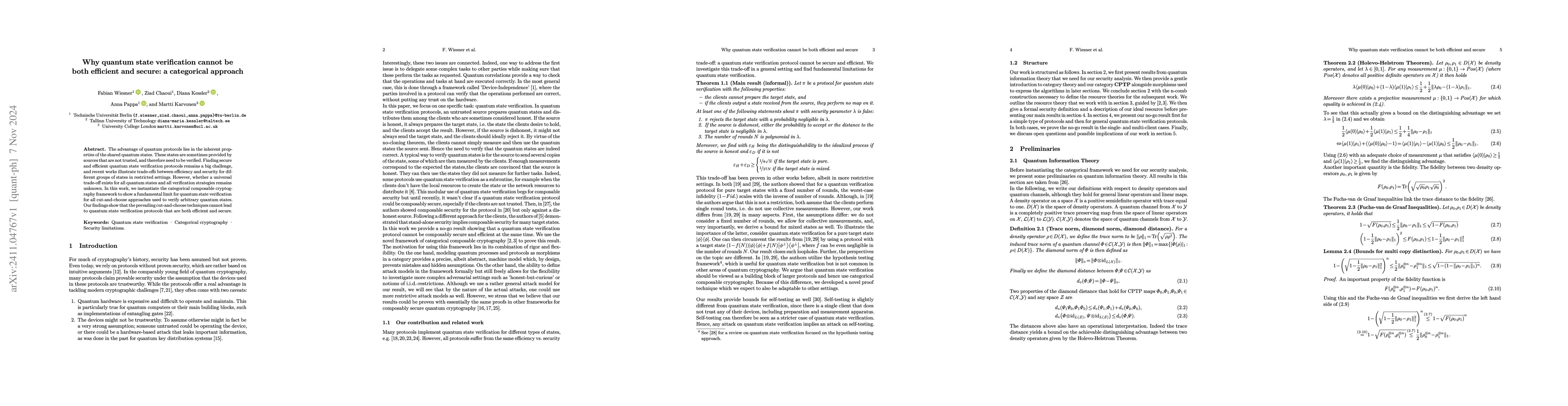Thumbnail for Why quantum state verification cannot be both efficient and secure: a
  categorical approach