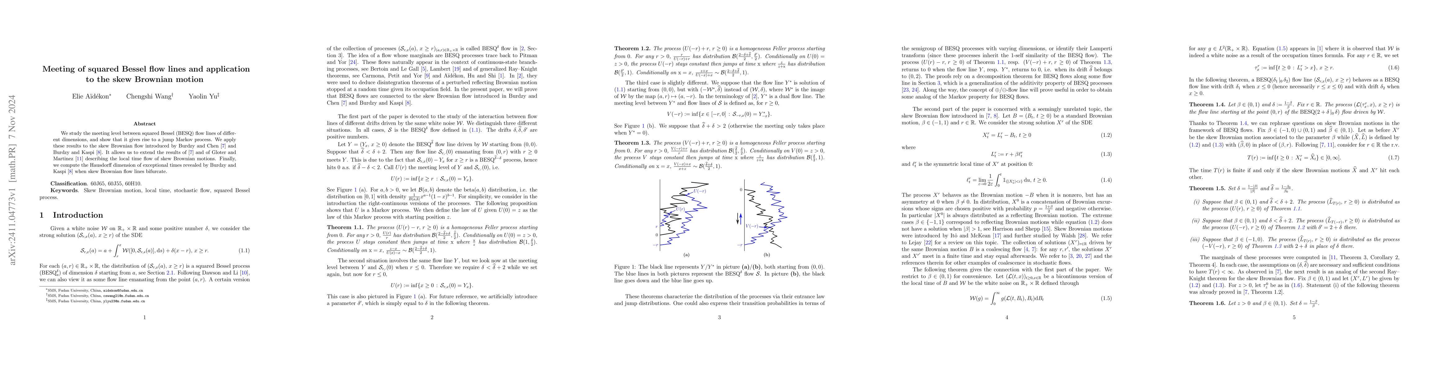 Thumbnail for Meeting of squared Bessel flow lines and application to the skew
  Brownian motion
