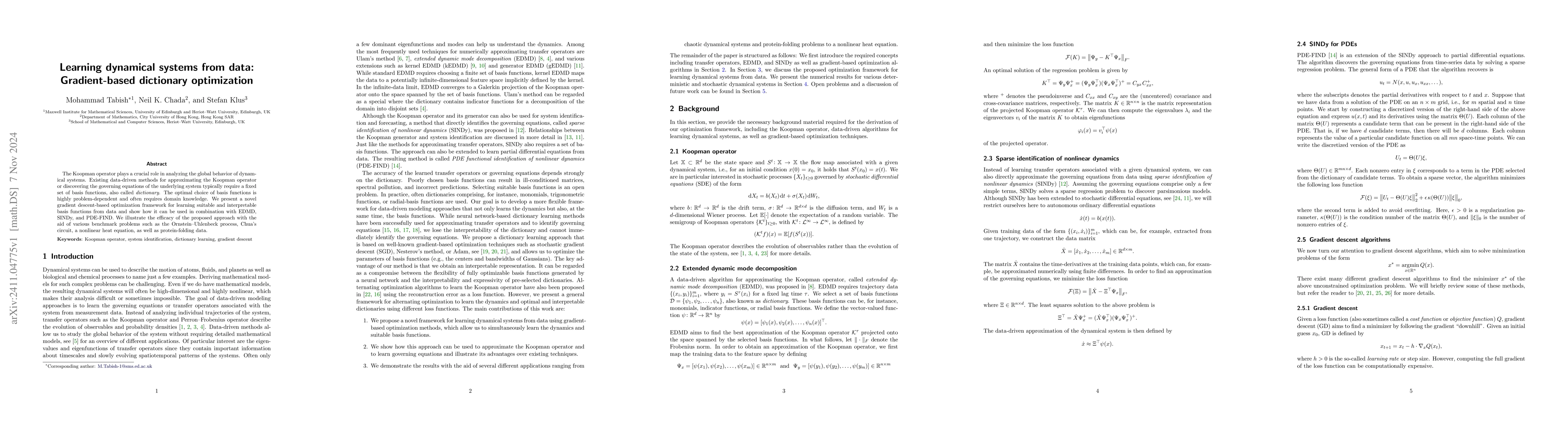 Thumbnail for Learning dynamical systems from data: Gradient-based dictionary
  optimization