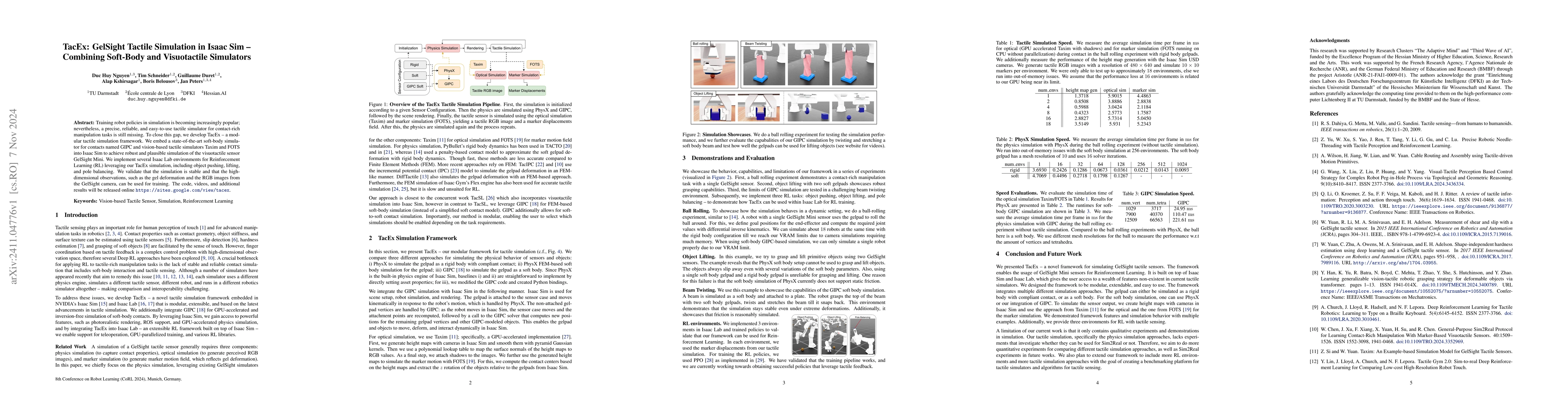 Thumbnail for TacEx: GelSight Tactile Simulation in Isaac Sim -- Combining Soft-Body
  and Visuotactile Simulators