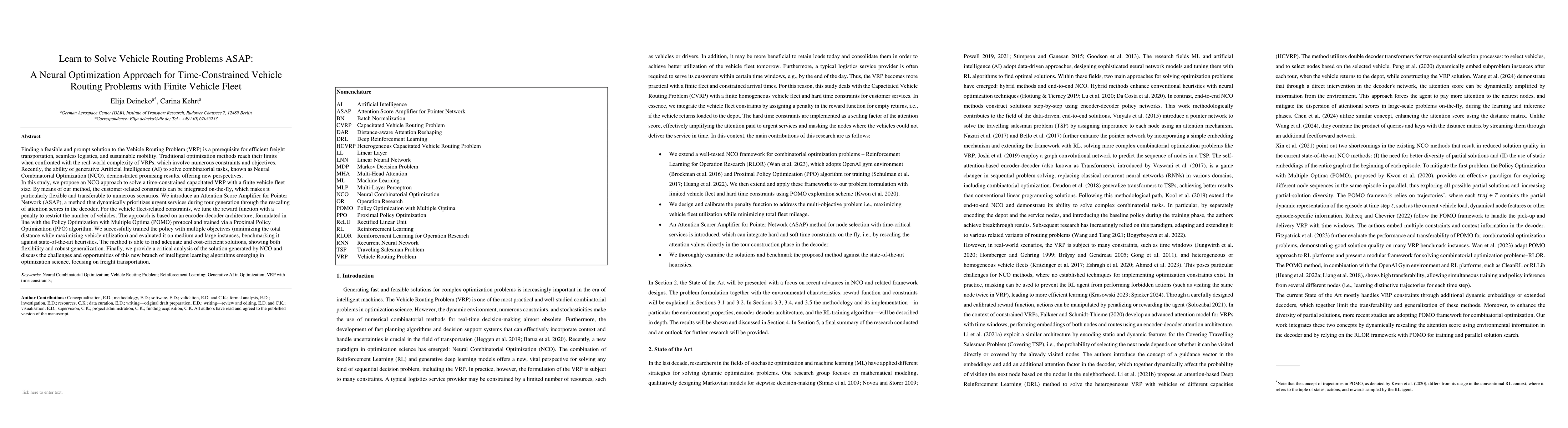 Thumbnail for Learn to Solve Vehicle Routing Problems ASAP: A Neural Optimization
  Approach for Time-Constrained Vehicle Routing Problems with Finite Vehicle
  Fleet